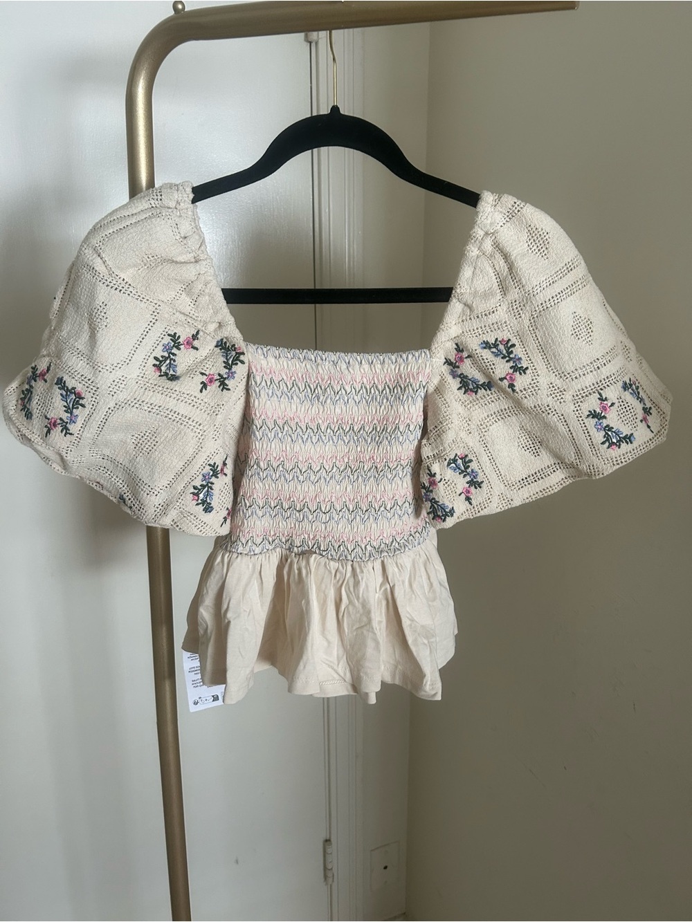 ASOS DESIGN Cottagecore Embroidered Puff Sleeve Smocked Peplum Top NWT - Picture 10 of 11